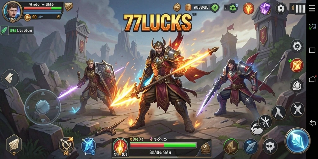Screenshot gameplay <strong>77LUCKS</strong> menampilkan aksi strategis dalam pertempuran.