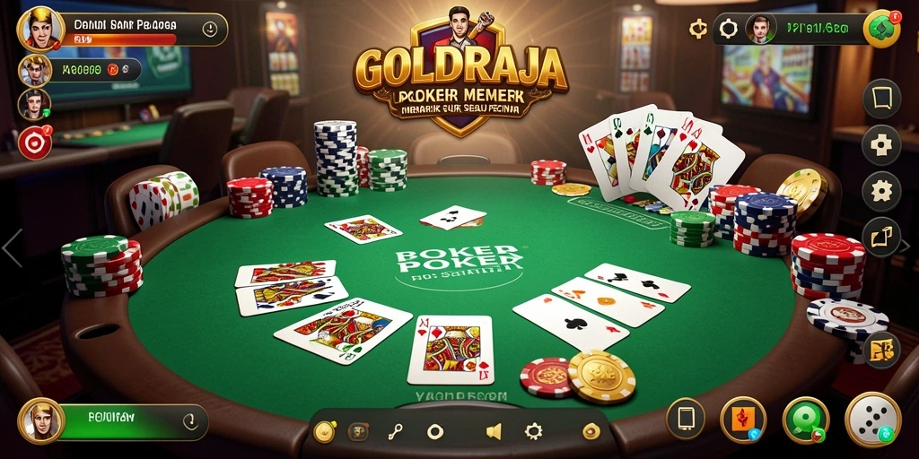 Screenshot gameplay GOLDRAJA yang menunjukkan suasana meja poker.