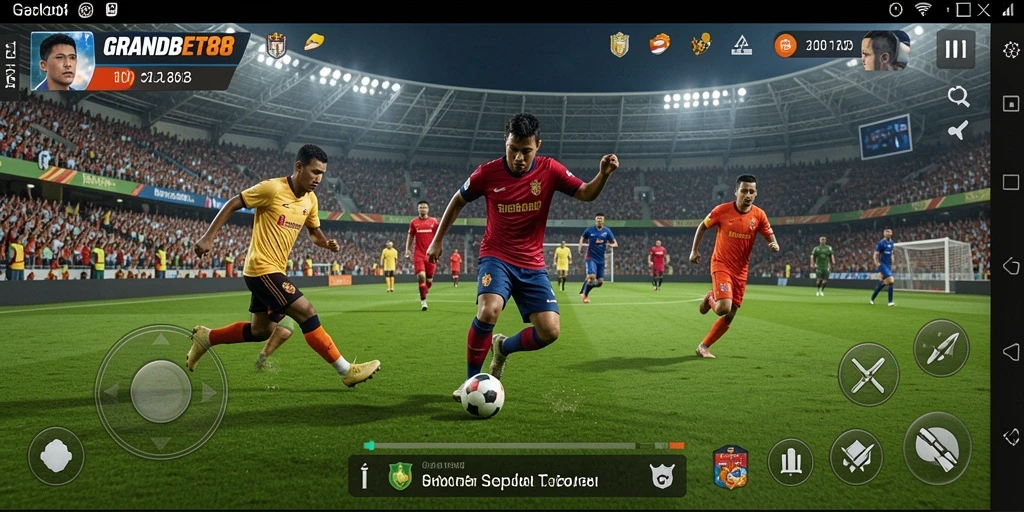 Tampilan gameplay seru dalam pertandingan sepak bola.