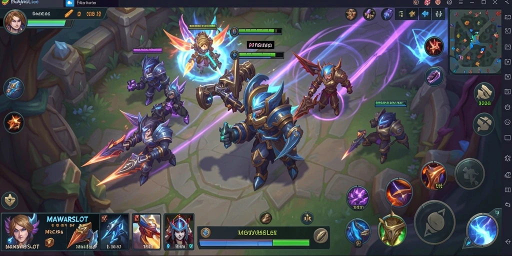 Screenshot gameplay <strong>MAWARSLOT</strong> menampilkan pertempuran seru dan strategi tim.