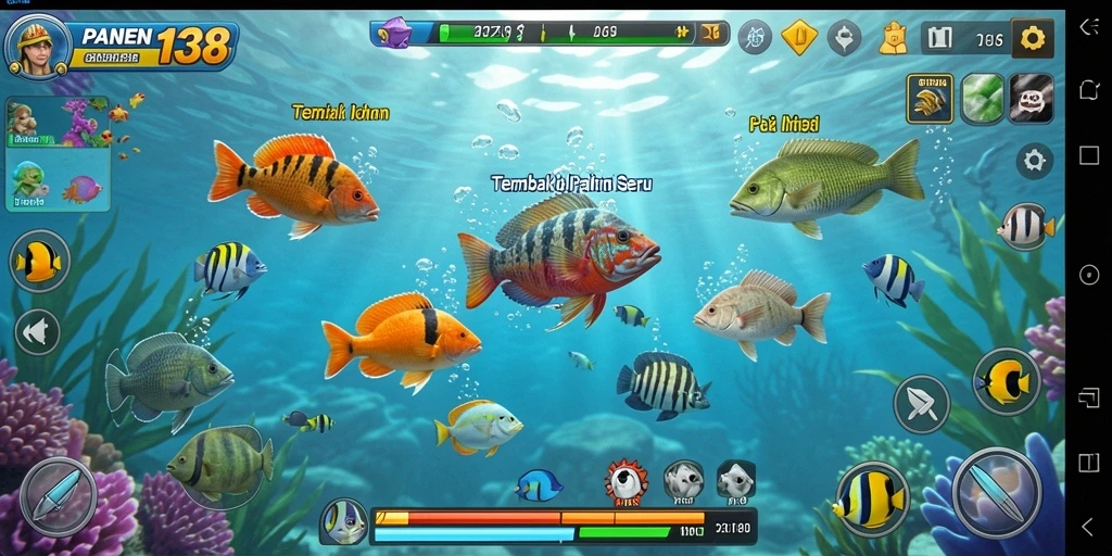 Tangkapan layar gameplay seru game Tembak Ikan PANEN138.