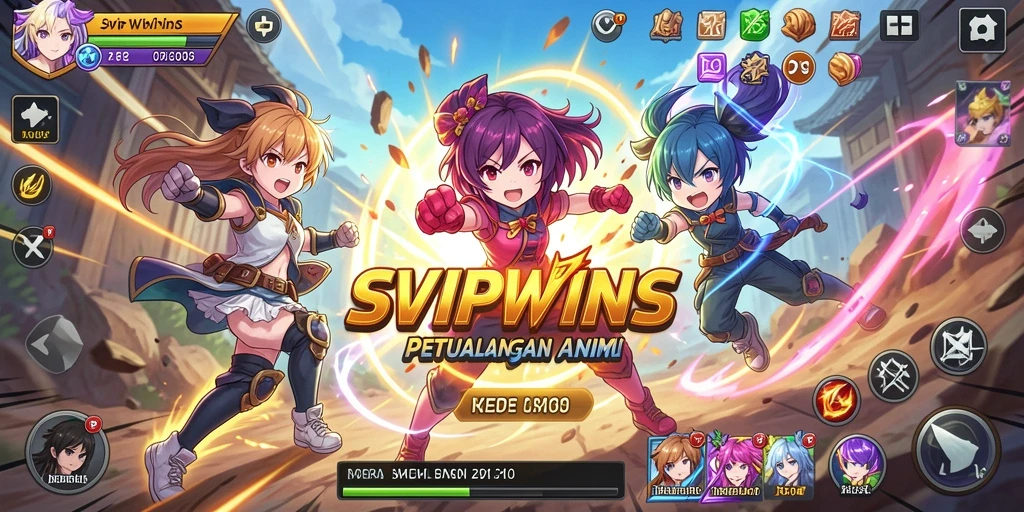 Tampilan gameplay menarik dengan karakter anime yang beraksi.
