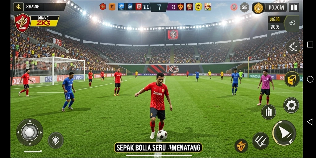 Gameplay ZK3 menampilkan aksi sepak bola yang seru dan intens.